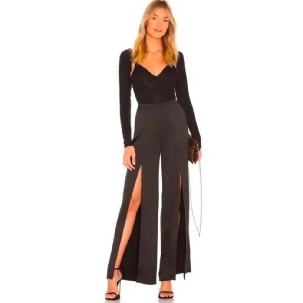 NBD REVOLVE Drew High Slit Silky Satin Party Pant size small NWT